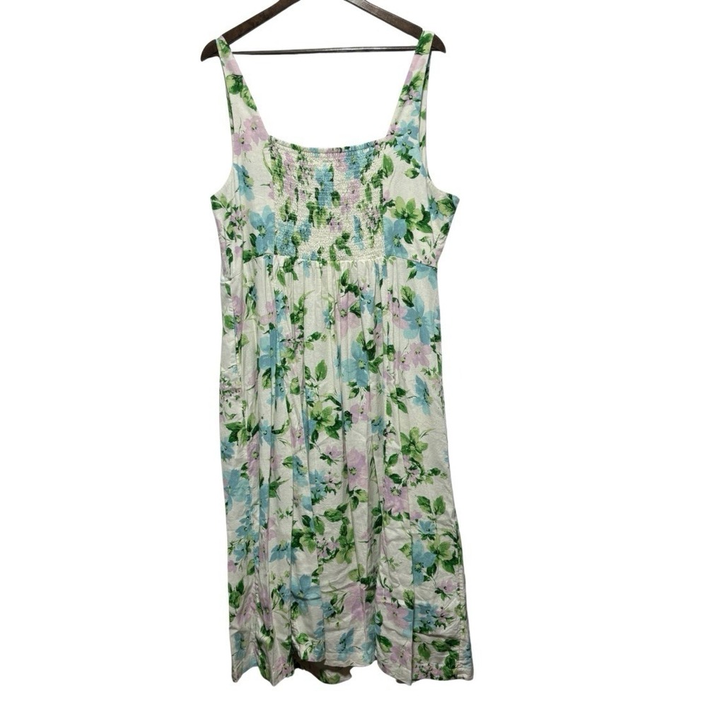 Old Navy Dress Womens XXL Pastel Floral Maxi Sleeveless Romantic Linen Blend